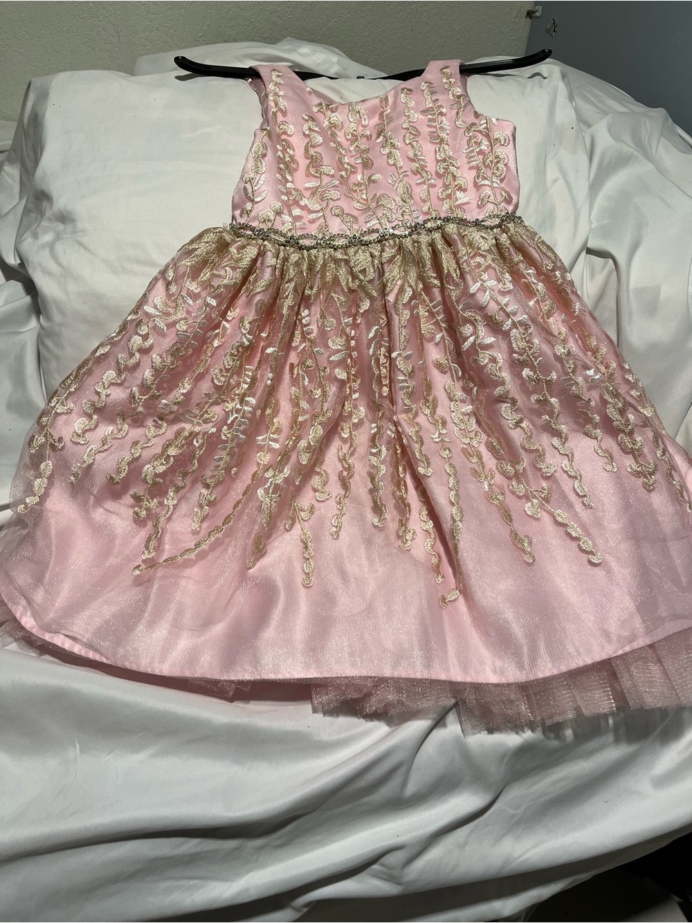 American Princess Pink and Gold Embroidered Tulle Dress